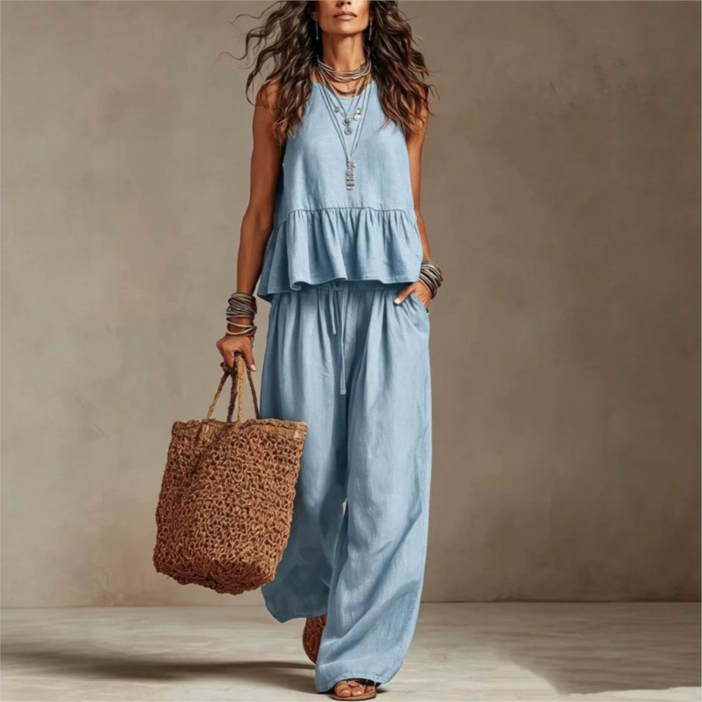 Zara Summer Clothing For Women - New Casual Sleeveless Women T-shirt Trousers