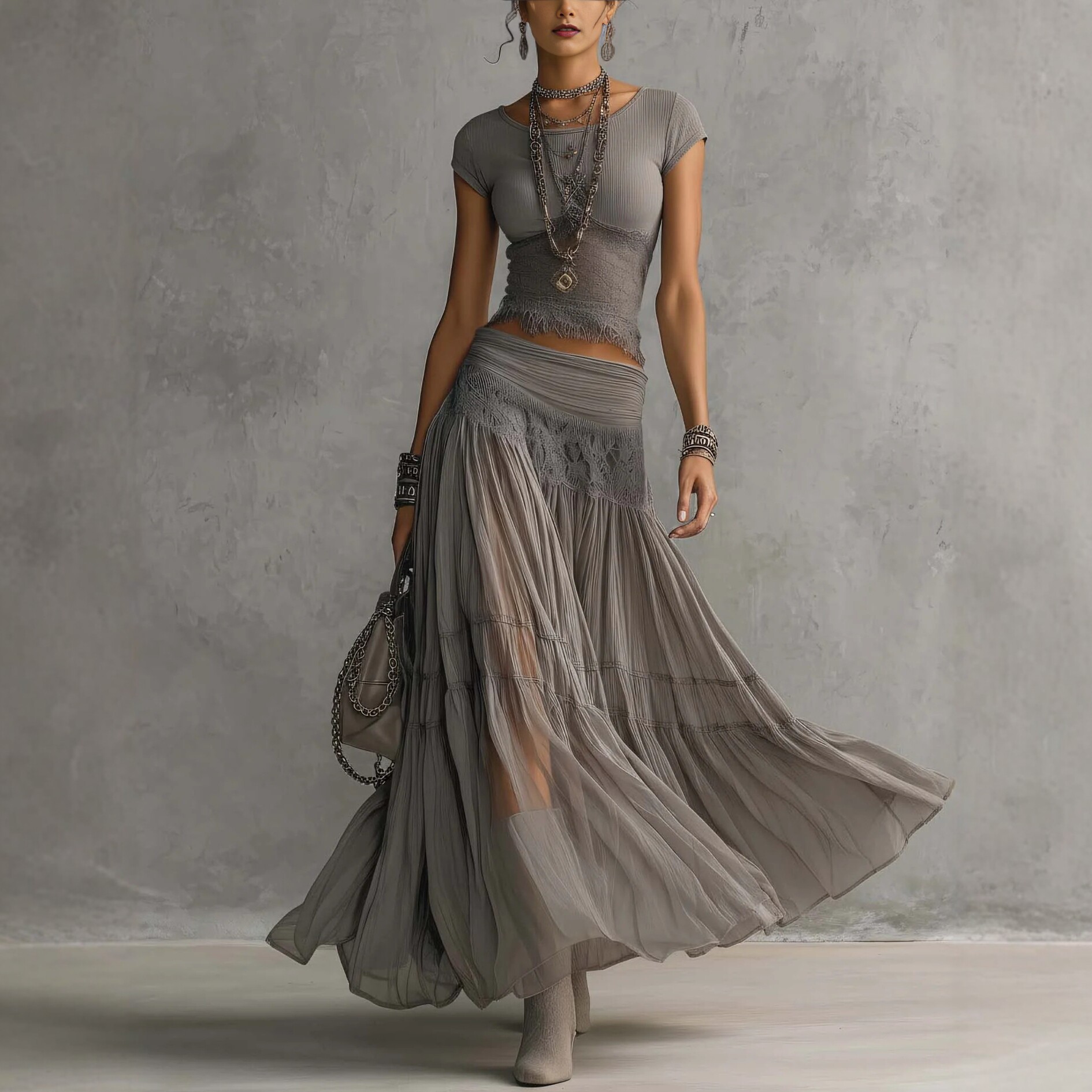 2026 Gray Knitted Top + Chiffo - đánh giá và giá Summer Clothing Accessories