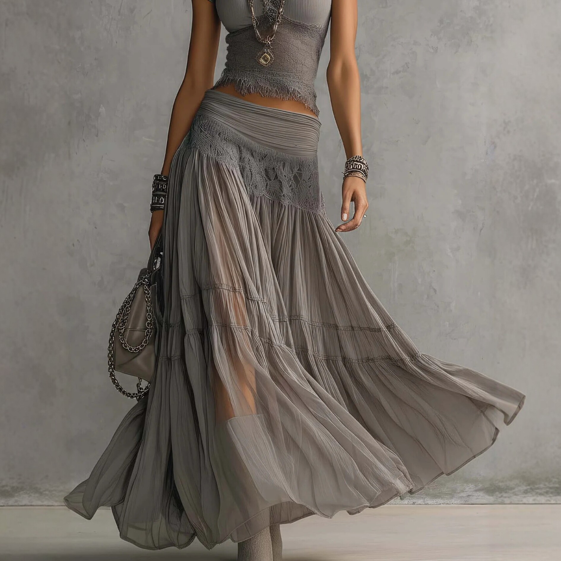 2026 Gray Knitted Top + Chiffo - đánh giá và giá Summer Clothing Accessories