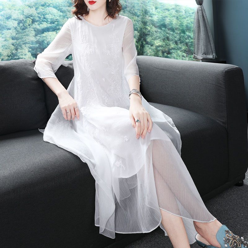Elegant O-Neck Spliced Gauze E - đánh giá và giá Summer Gauze Clothing