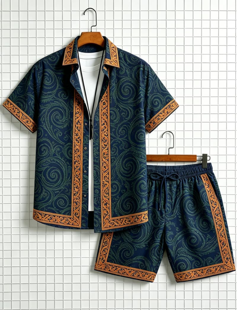 Men's ethnic border printed sh - đánh giá và giá Summer Clothing Trends