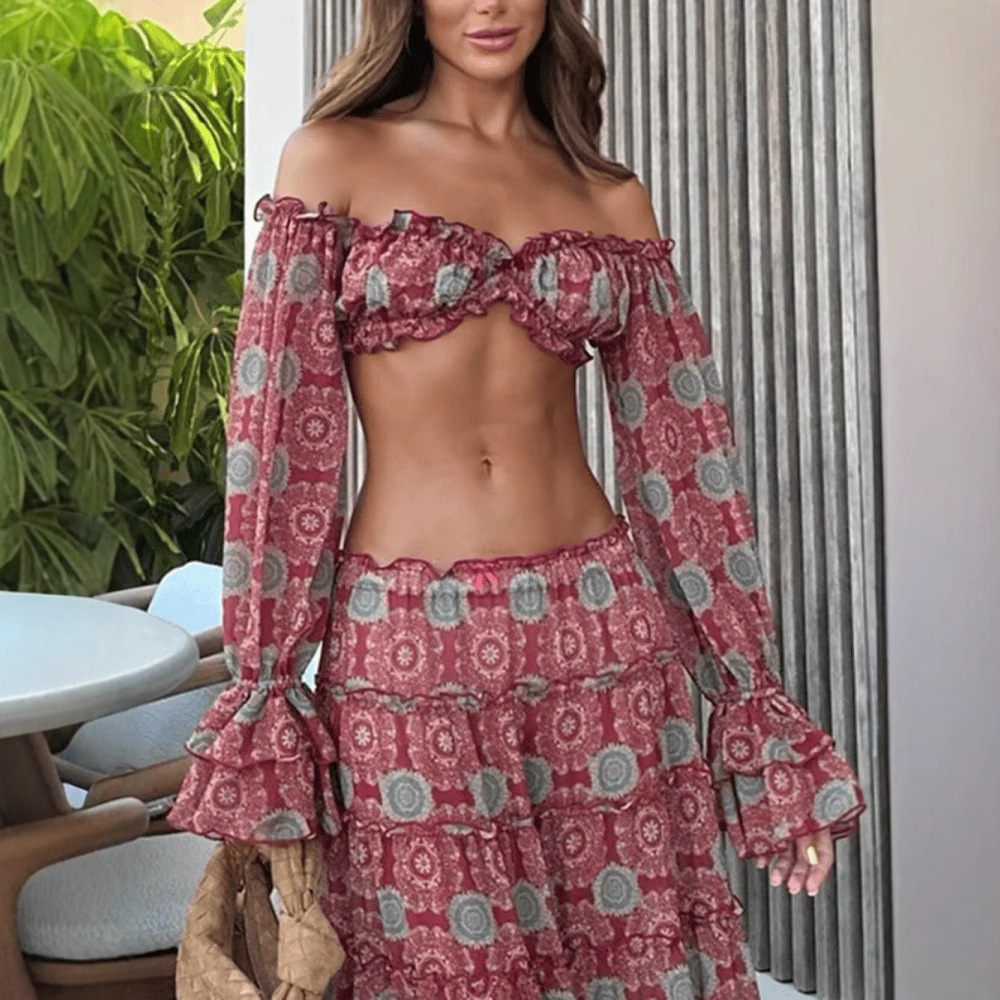 Vintage Print Skirt Two Piece  - đánh giá và giá Summer Clothing Accessories
