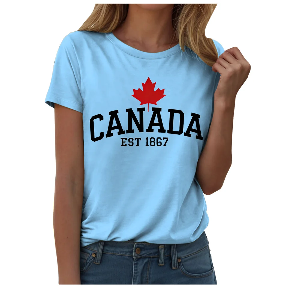 Maple Leaf Flag T-Shirt For Wo - đánh giá và giá Summer Clothing Women Canada
