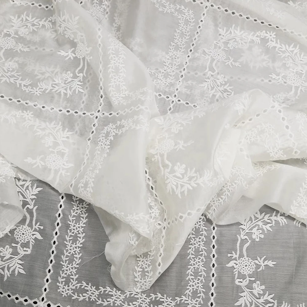 Hollow Embroidery Flower Fabri - đánh giá và giá Summer Gauze Clothing