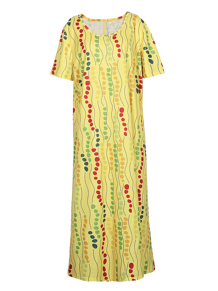 Plus Size Yellow Printed Midi  - đánh giá và giá Summer Clothing For Older Women