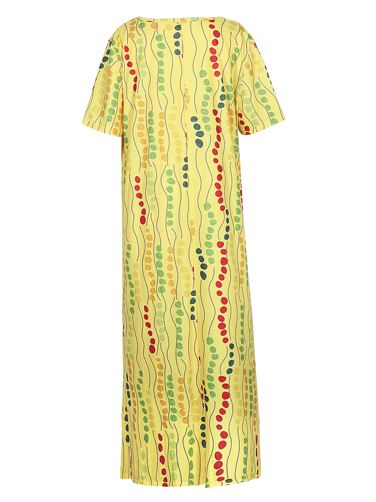 Plus Size Yellow Printed Midi  - đánh giá và giá Summer Clothing For Older Women